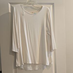 Le Lis Cream Long Sleeve Top with Lace Hem